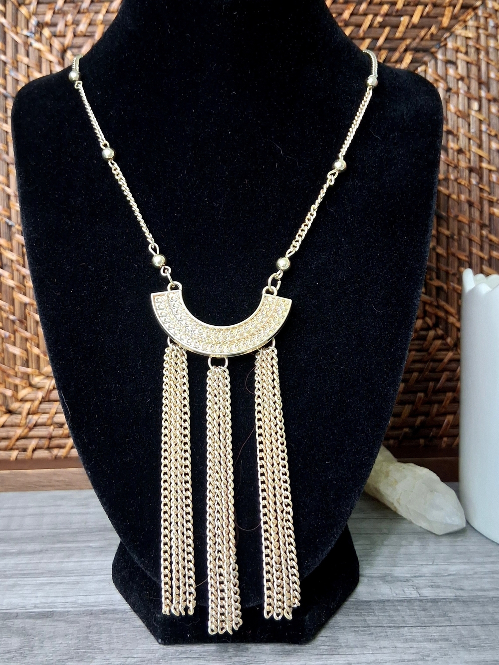 Gold Fringe Statement Necklace - Women Jewelry